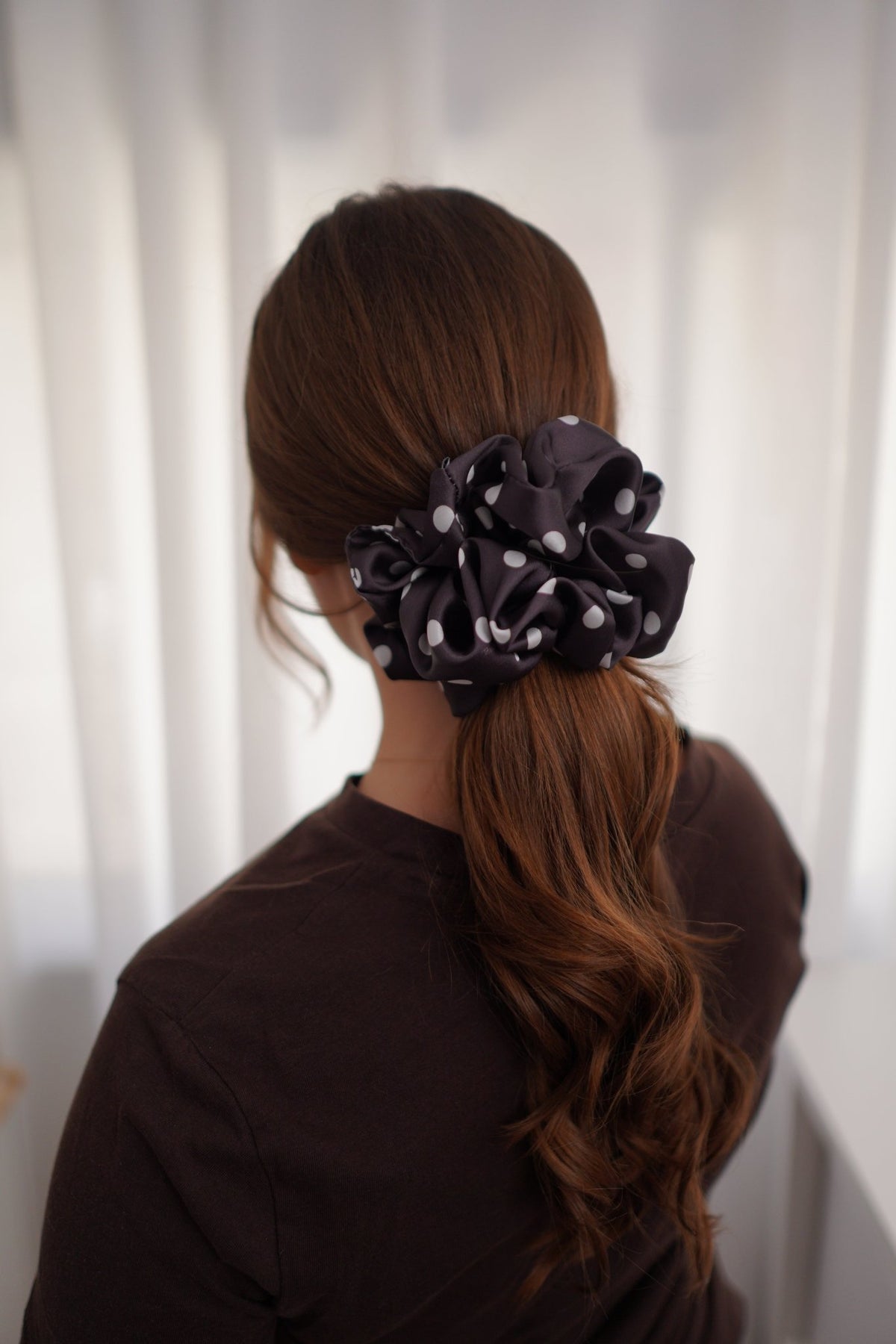 Espresso Polka Satin Scrunchie