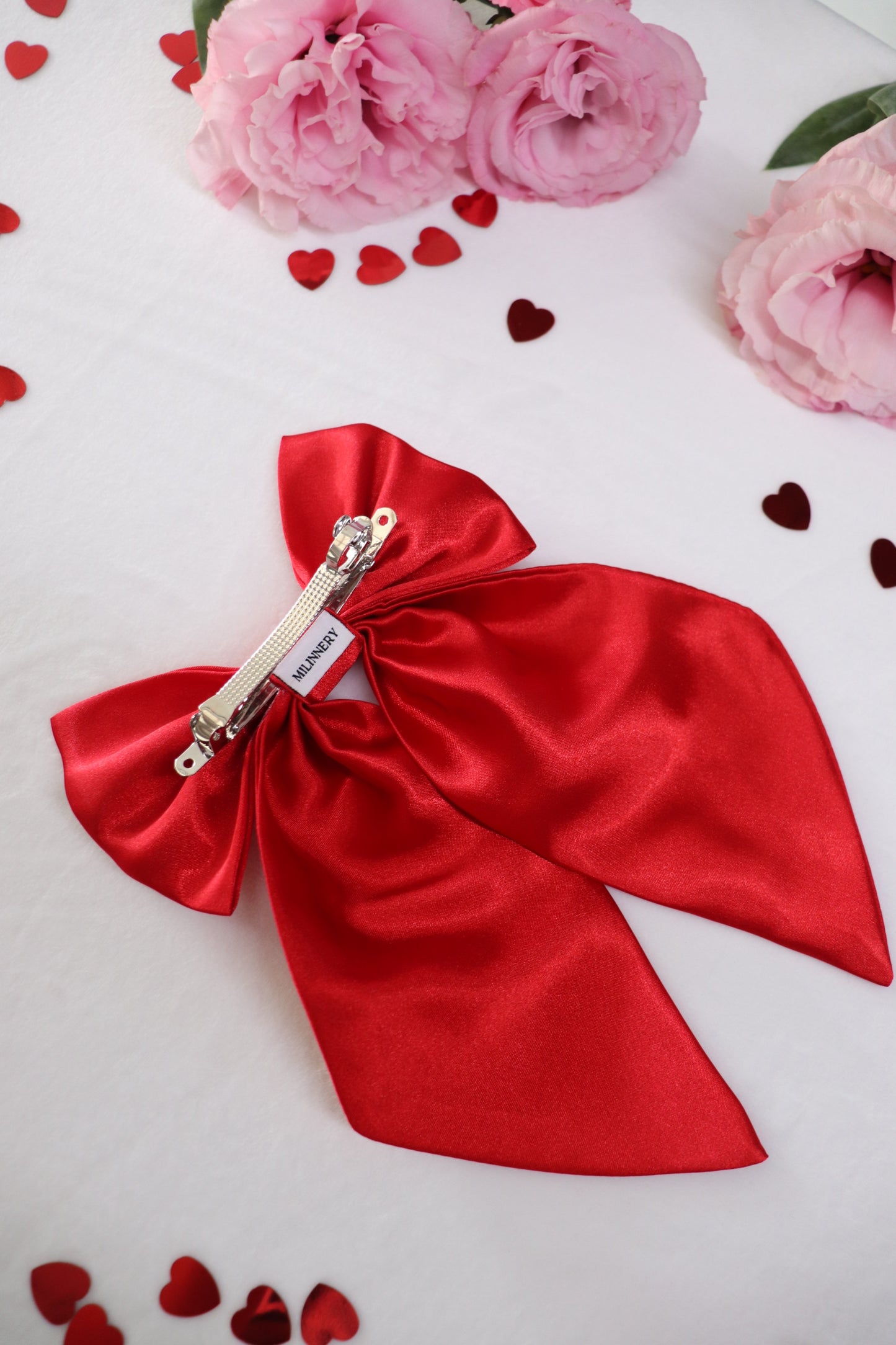 Cupid Charm Small Long Tail Hair Bow Clip