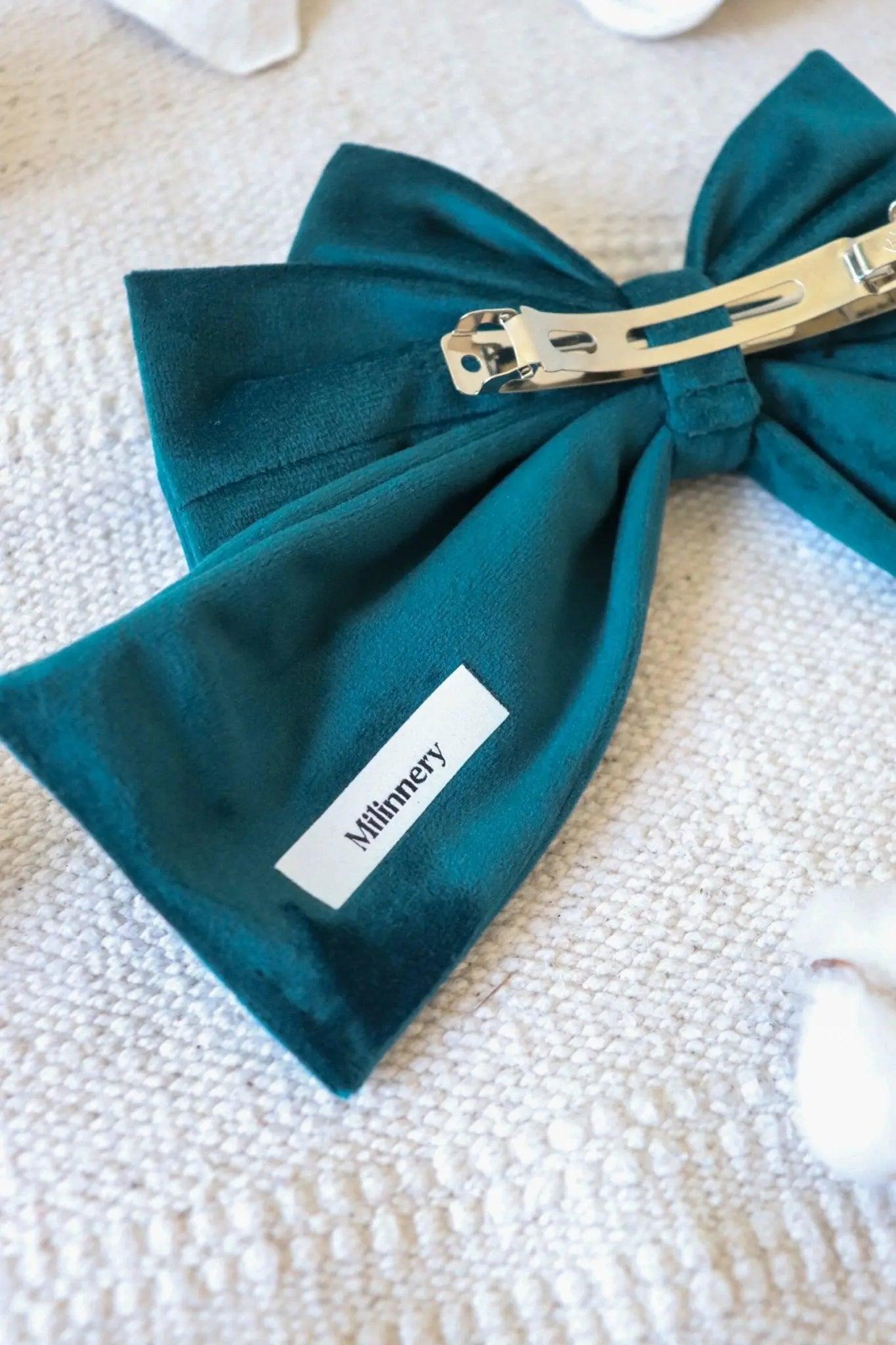 Teal Hair Bow Clip - Milinnery