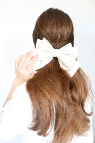 White Hair Bow Clip - Milinnery