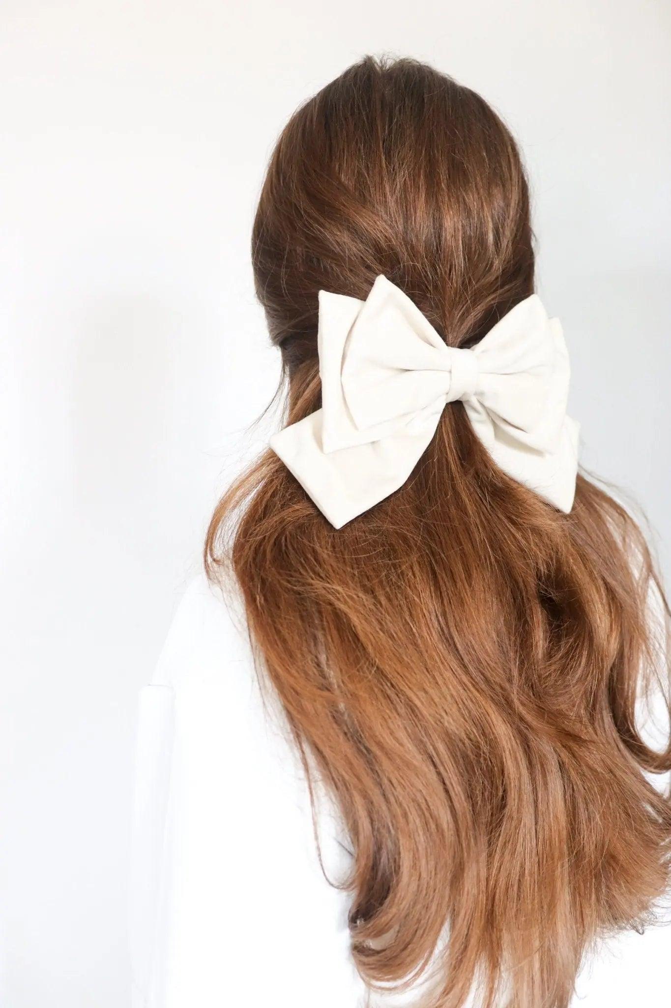 White Hair Bow Clip - Milinnery