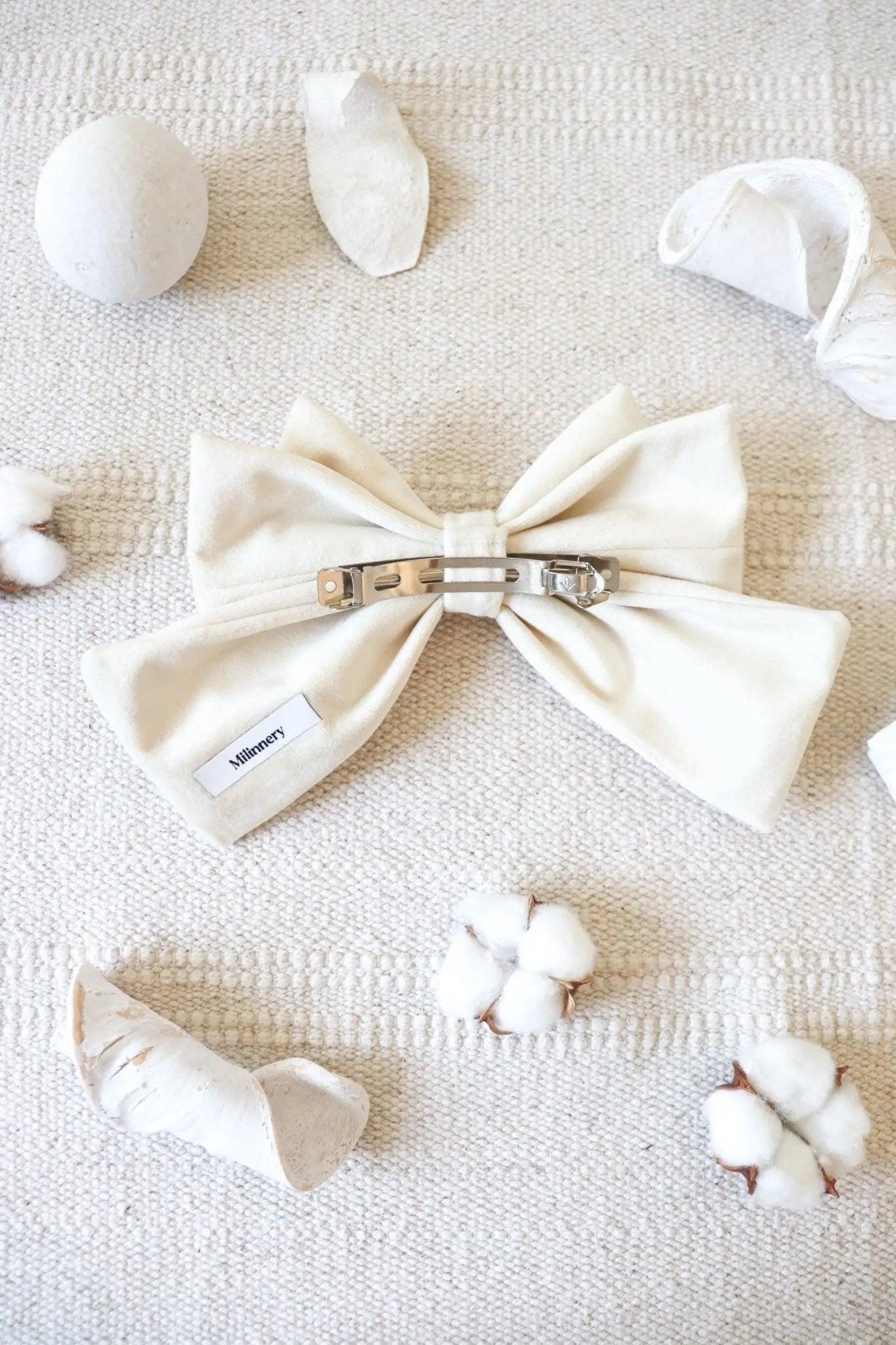 White Hair Bow Clip - Milinnery