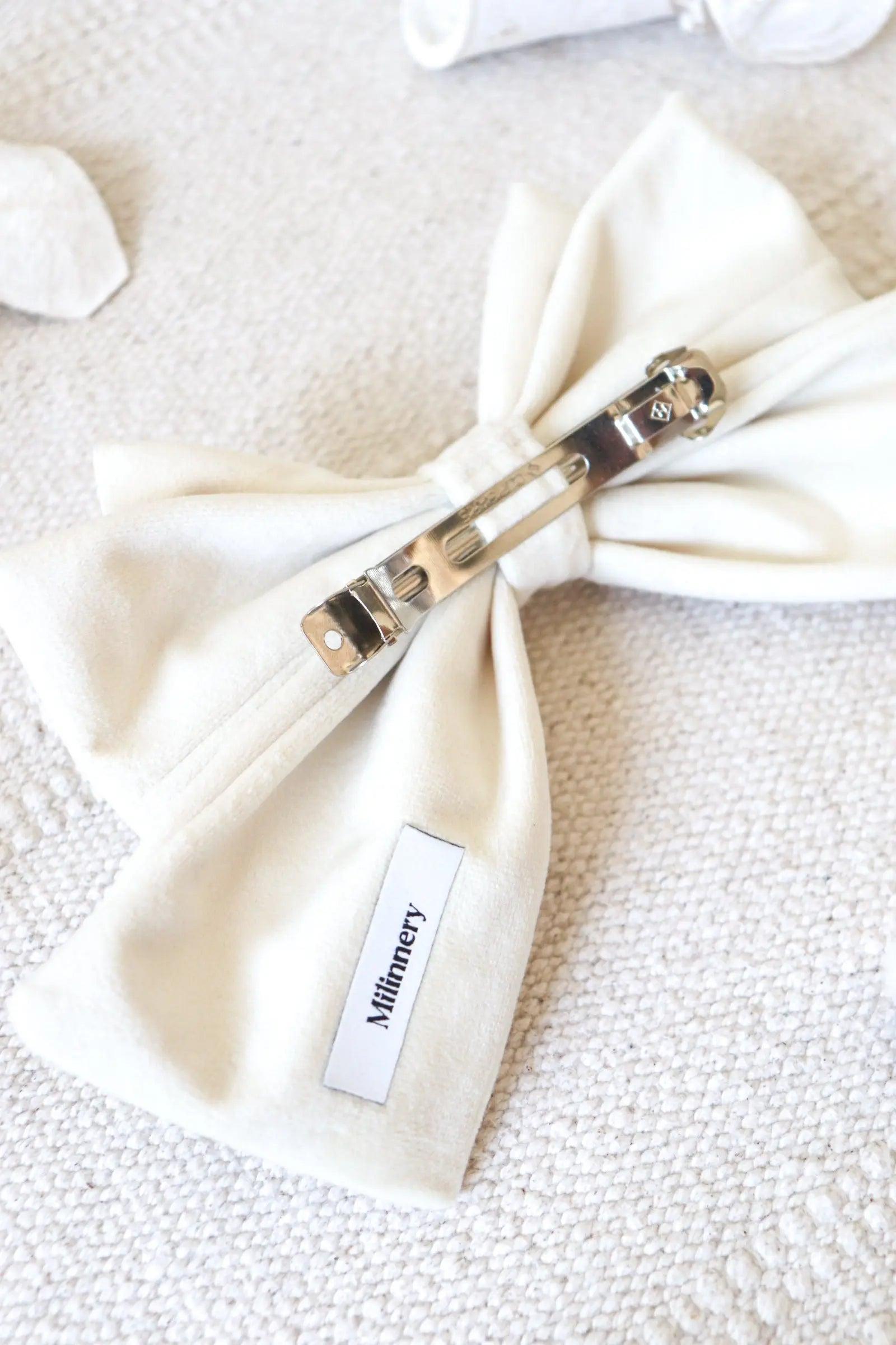 White Hair Bow Clip - Milinnery